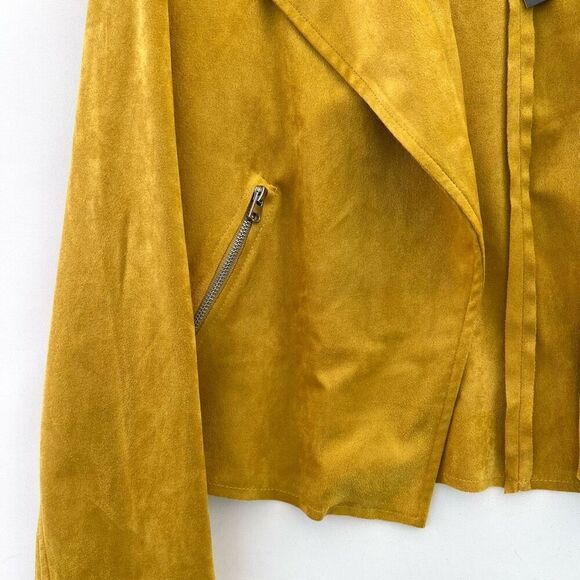 Faux Suade Chapter One Womens Mustard‎ Notch Lapel Moto Jacket Size Small NWT - Picture 4 of 7